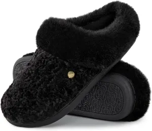 HomeTop Women's Comfy Clog Slippers Soft Warm Non-slip Indoor House Shoes with Fuzzy Collar