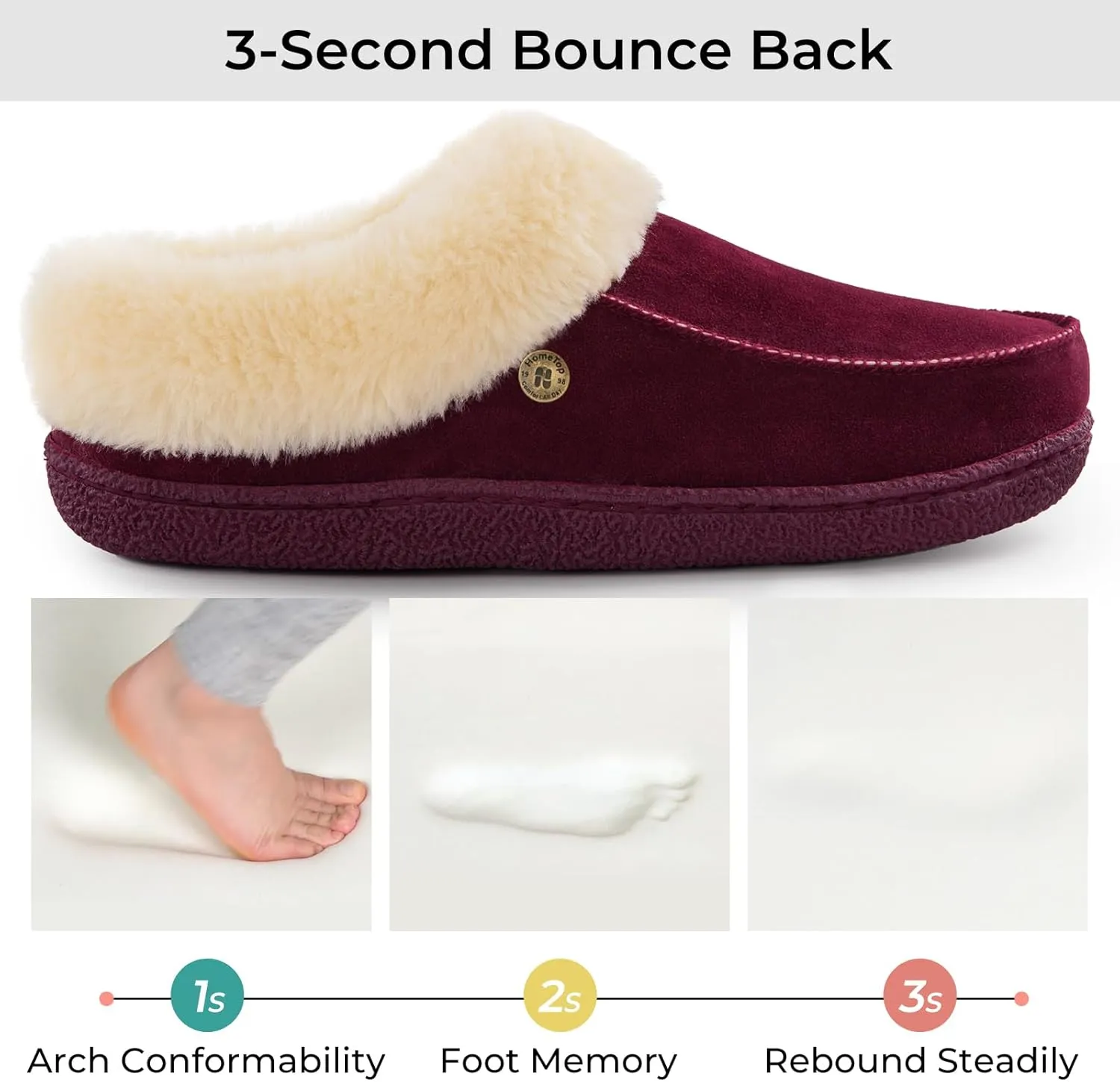 HomeTop Women's Comfy Moccasin Style Memory Foam Slip on Slippers Soft Micro Suede Clog House Shoes with Luxury Fuzzy Fur Collar