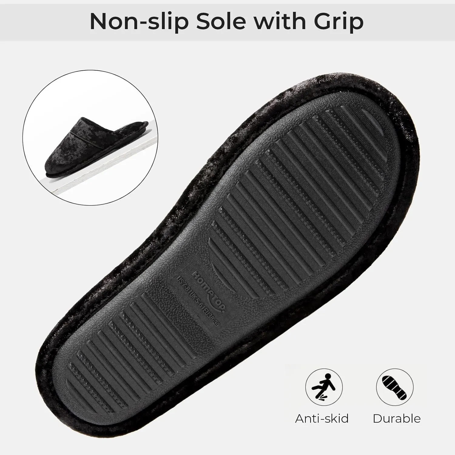 HomeTop Women's Luxury Diamond Velvet Memory Foam Scuff Slipper with Lightweight Rubber Sole