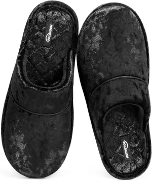 HomeTop Women's Luxury Diamond Velvet Memory Foam Scuff Slipper with Lightweight Rubber Sole