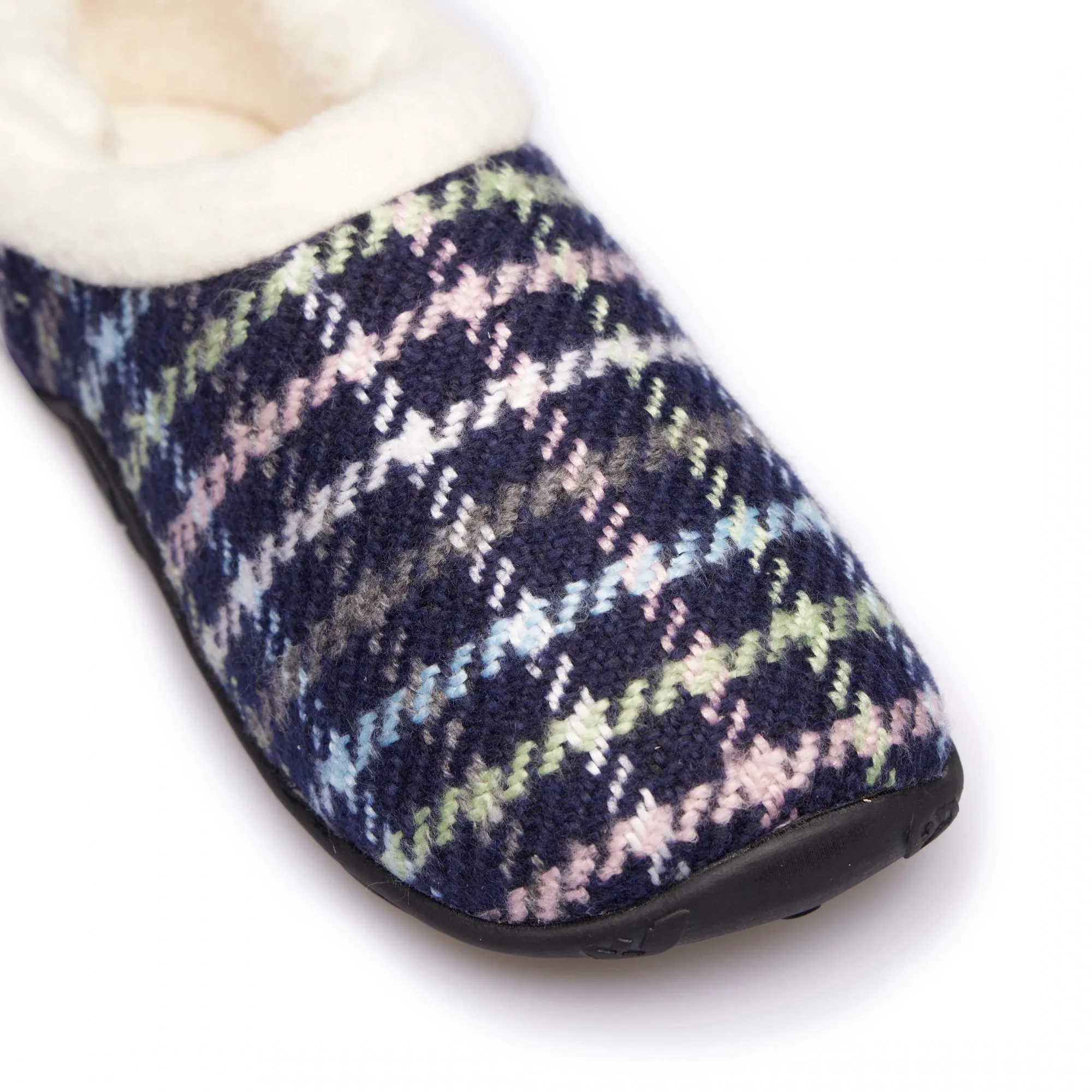 Homeys BETTY Womens Full Slippers Navy Multi Check