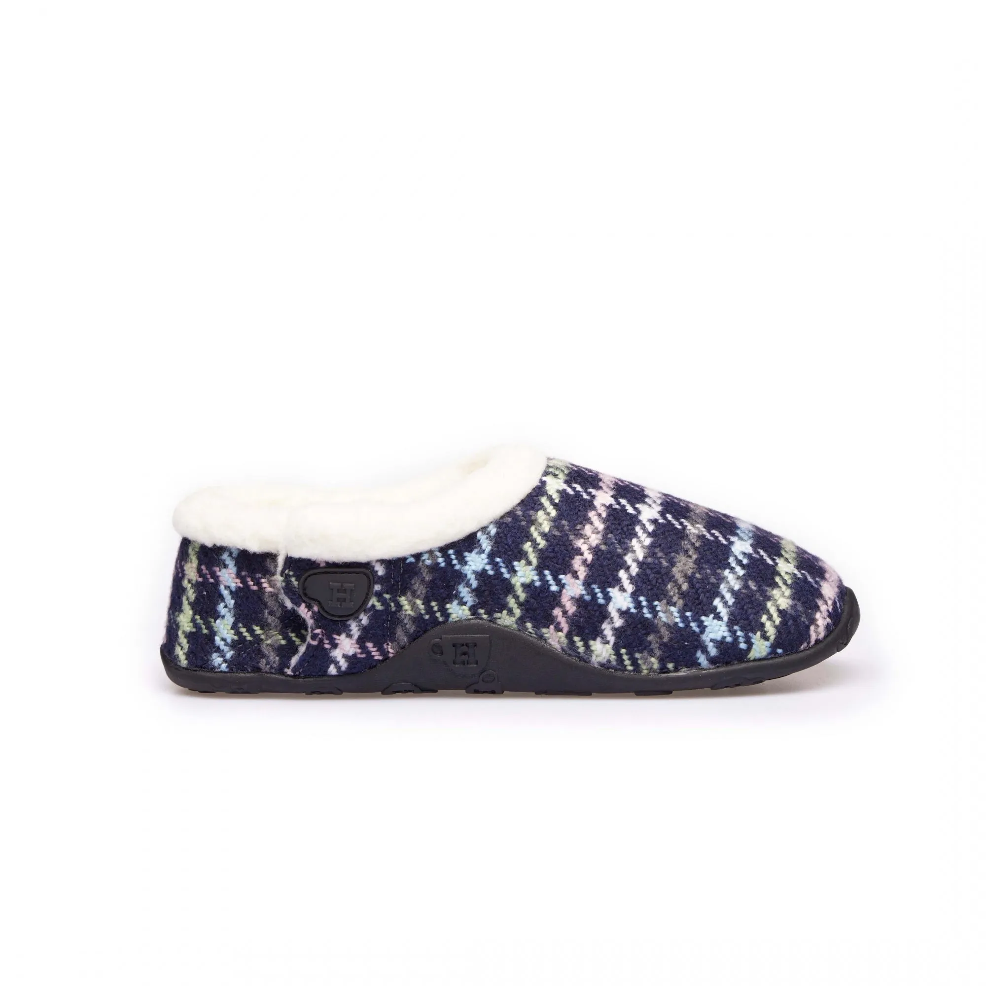 Homeys BETTY Womens Full Slippers Navy Multi Check