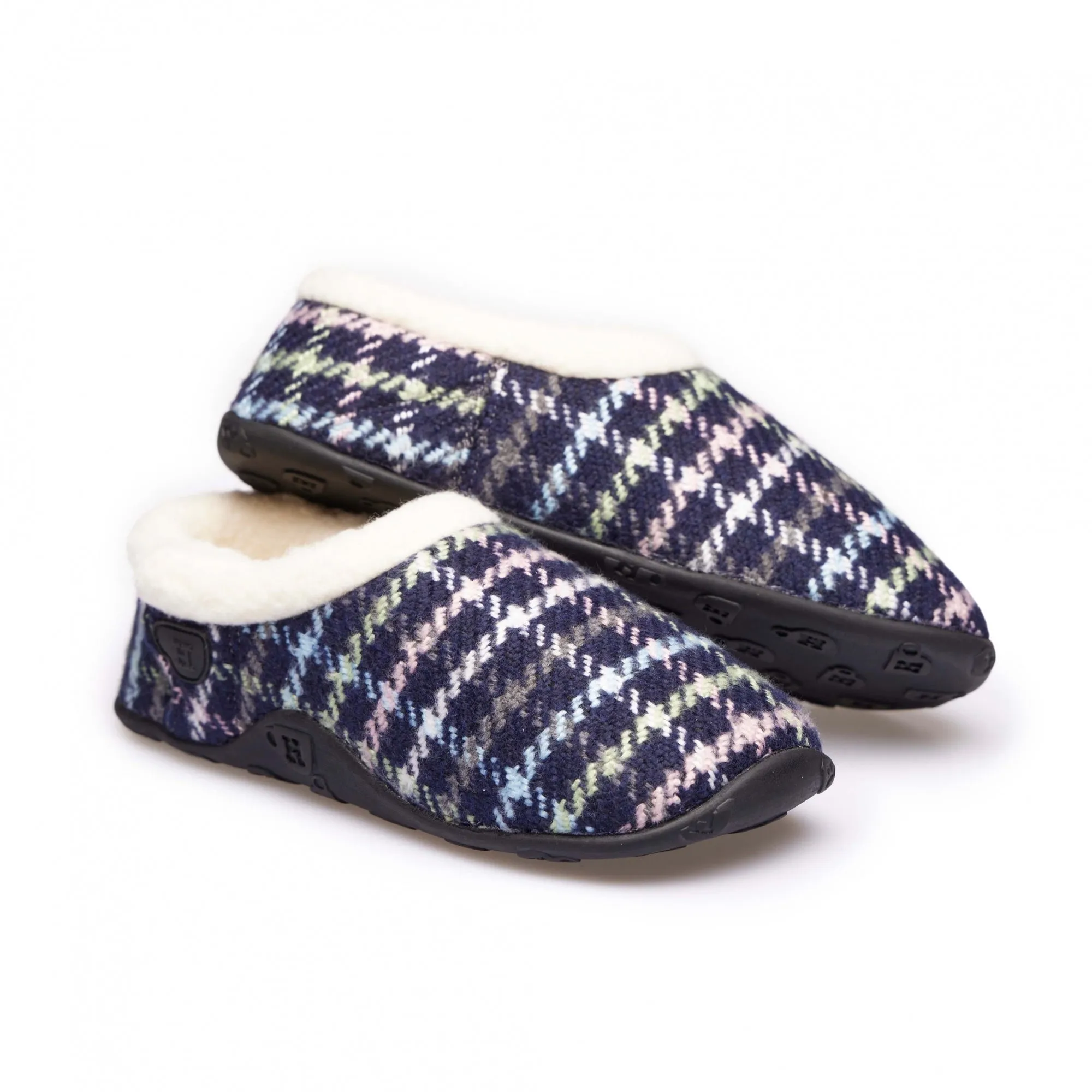 Homeys BETTY Womens Full Slippers Navy Multi Check