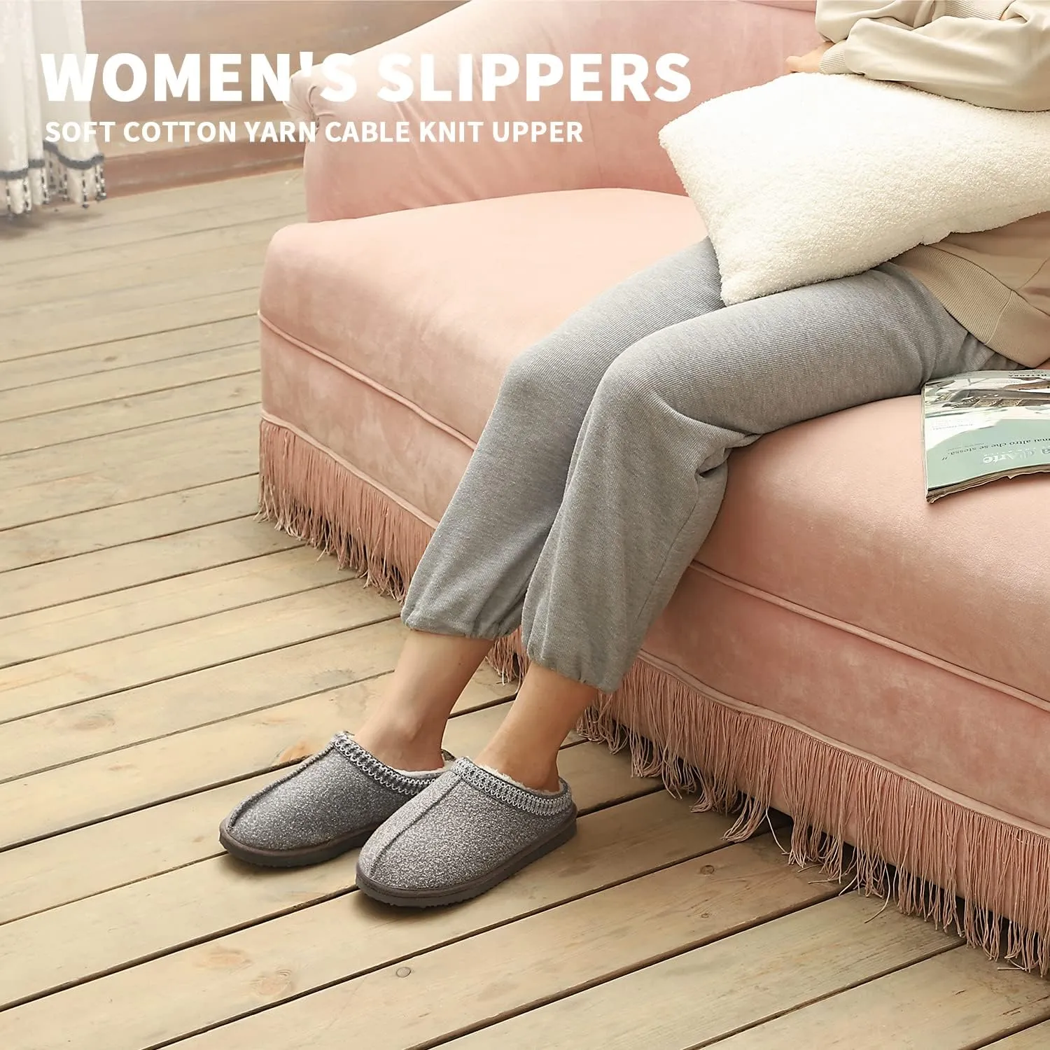 Homitem House Bedroom Slippers for Women Platform Shoes Indoor and Outdoor with Fuzzy Lining Hard Sole Memory Foam Slip on