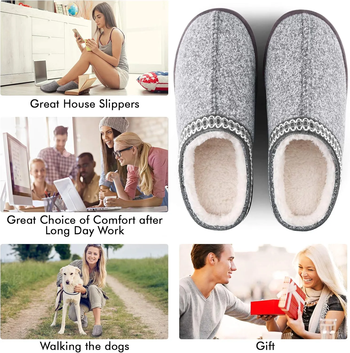 Homitem House Bedroom Slippers for Women Platform Shoes Indoor and Outdoor with Fuzzy Lining Hard Sole Memory Foam Slip on