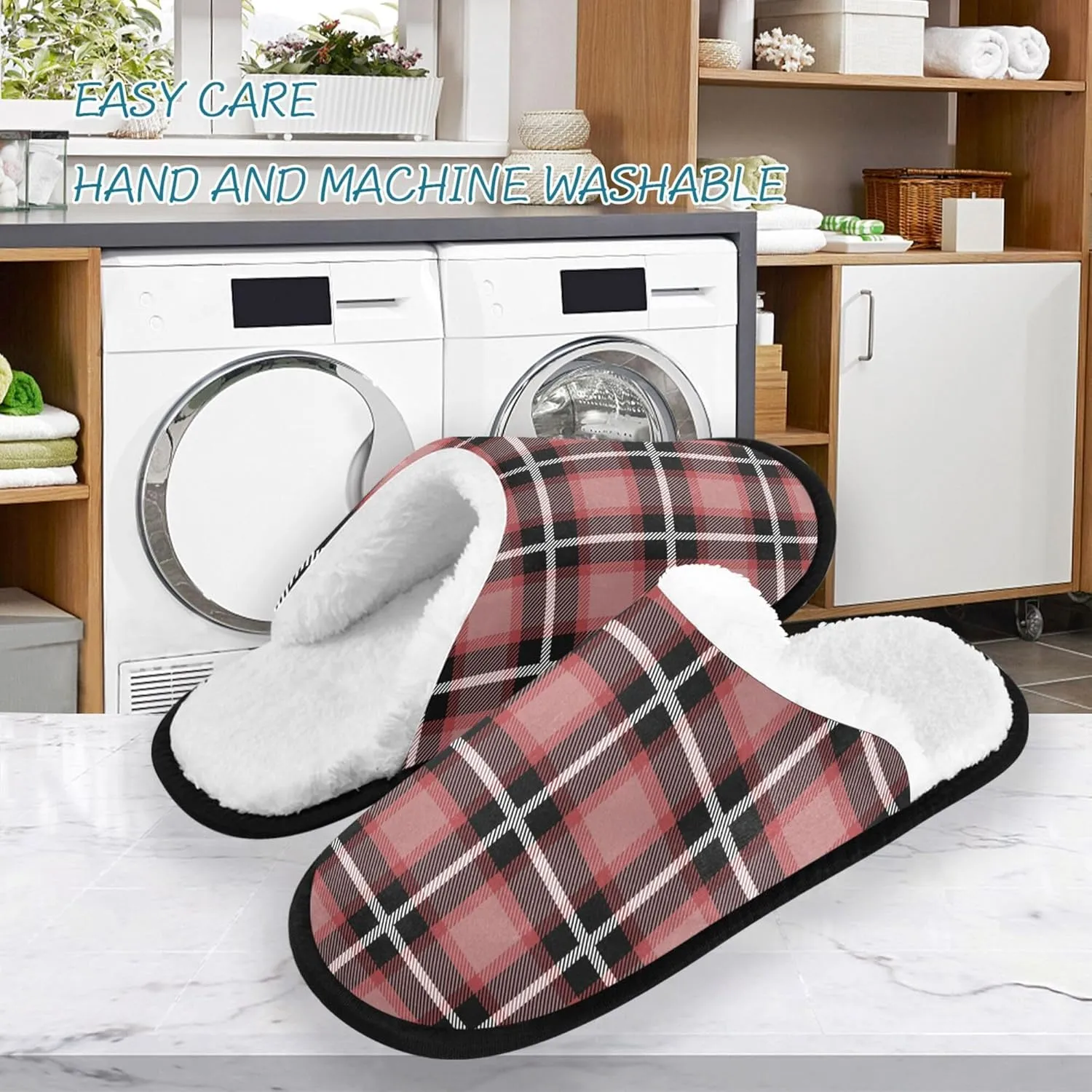 House Shoes for Women Fuzzy Fleece Anti-Slip Rubber Sole Comfy Slippers Bedroom Home Office Travel Yoga M