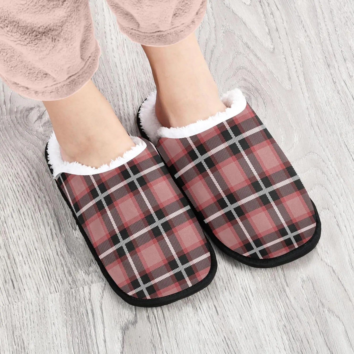 House Shoes for Women Fuzzy Fleece Anti-Slip Rubber Sole Comfy Slippers Bedroom Home Office Travel Yoga M