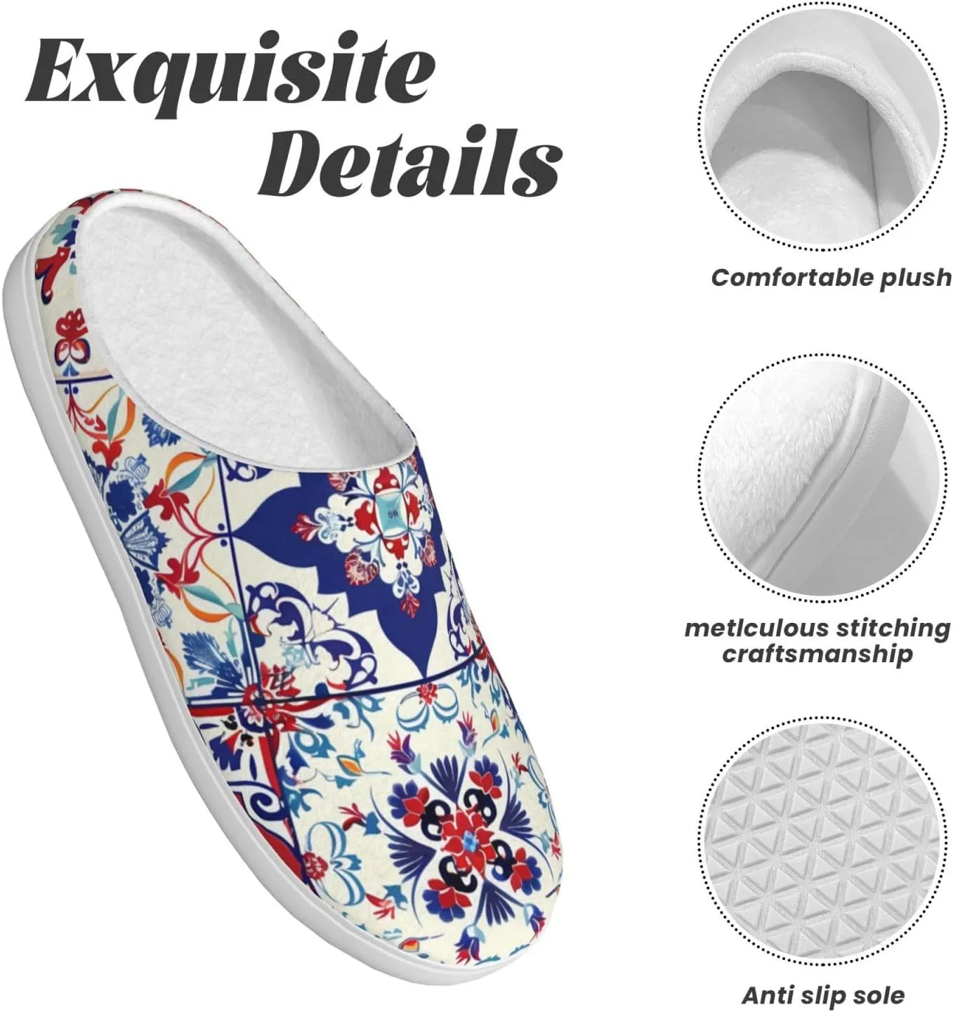 House Slippers for Woman Men Ethnic Mexican Moroccan Tile Pattern Comfy Flannel Women's Slippers Non Slip Home Slippers Shoes