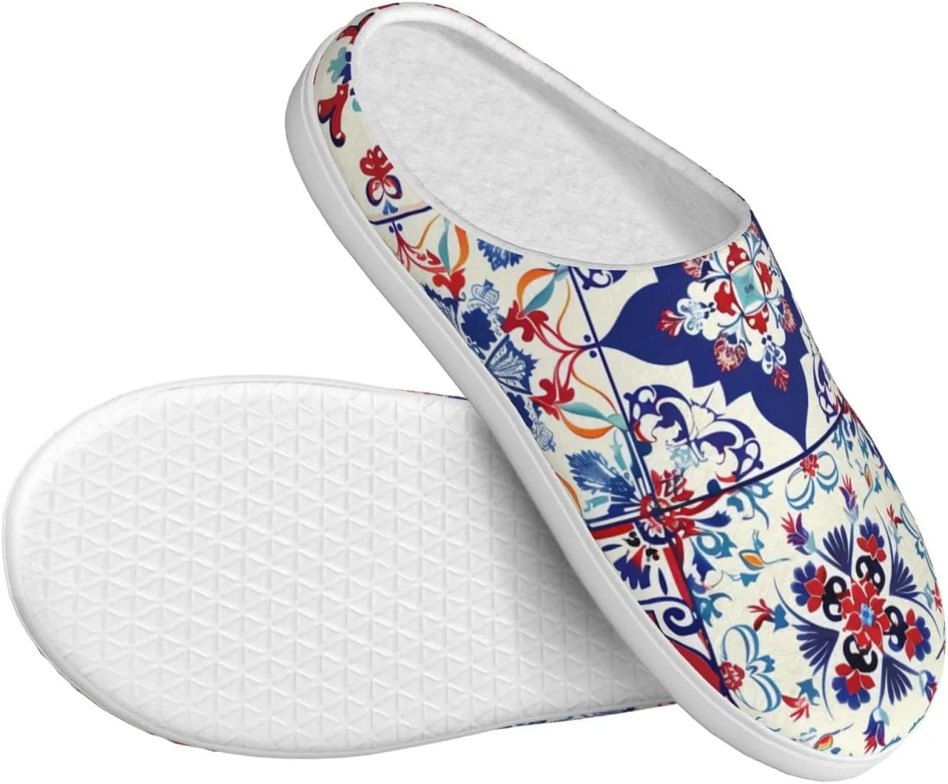 House Slippers for Woman Men Ethnic Mexican Moroccan Tile Pattern Comfy Flannel Women's Slippers Non Slip Home Slippers Shoes