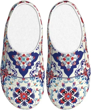 House Slippers for Woman Men Ethnic Mexican Moroccan Tile Pattern Comfy Flannel Women's Slippers Non Slip Home Slippers Shoes