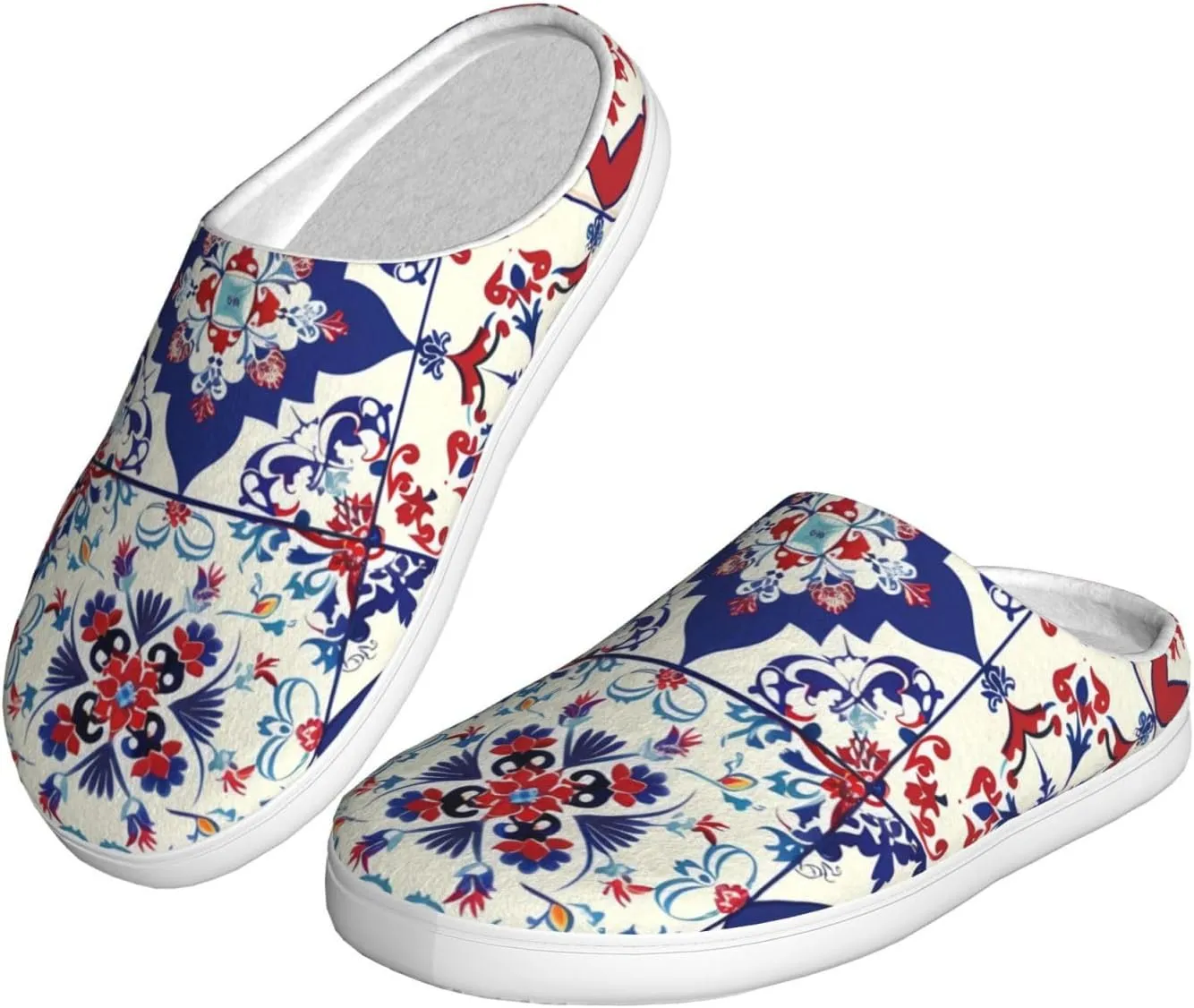 House Slippers for Woman Men Ethnic Mexican Moroccan Tile Pattern Comfy Flannel Women's Slippers Non Slip Home Slippers Shoes