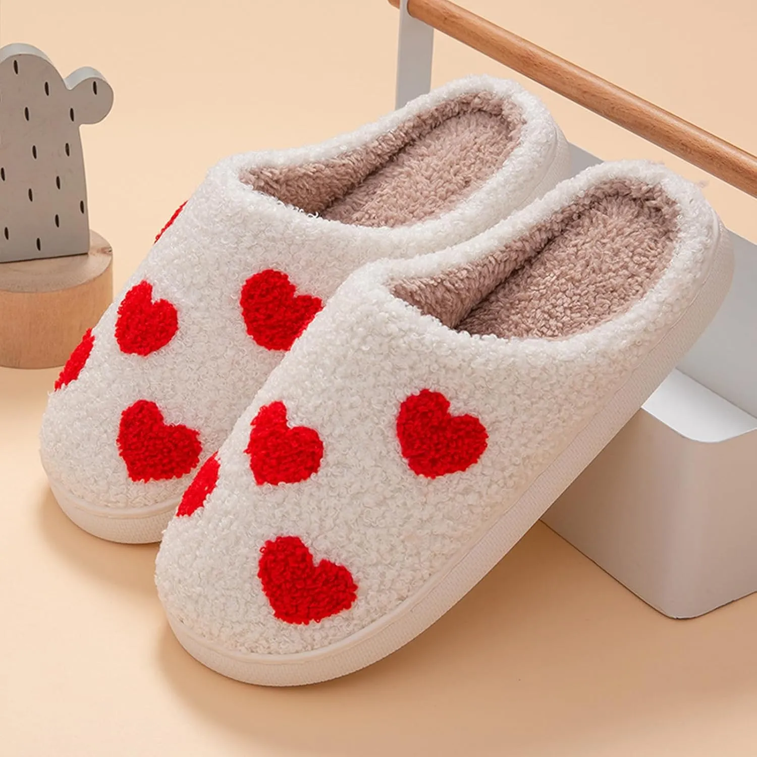 House Slippers for Women, Fruit Slipper with Strawberry Pineapple Flower Heart, Adult House Shoes with Checker Rainbow Evil Eyes Cat, Winter Fuzzy Bedroom Slides, Soft Cute Cozy