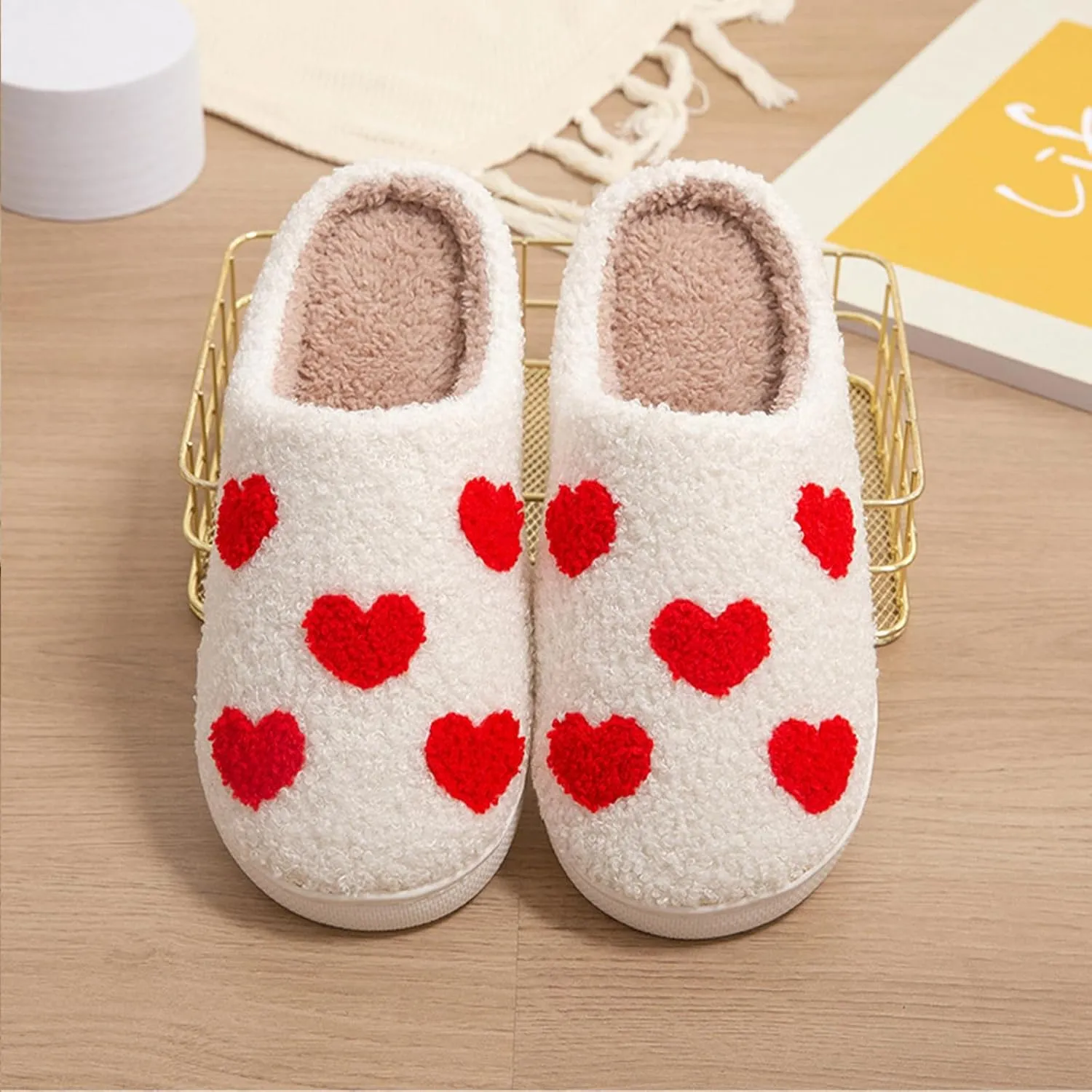 House Slippers for Women, Fruit Slipper with Strawberry Pineapple Flower Heart, Adult House Shoes with Checker Rainbow Evil Eyes Cat, Winter Fuzzy Bedroom Slides, Soft Cute Cozy