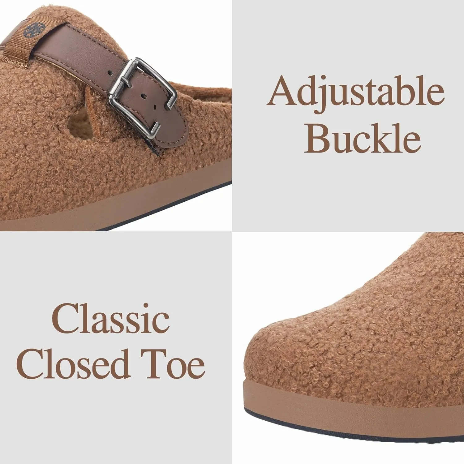 Hsyooes Women's Men's Fuzzy Slippers Orthotic Arch Support Fleece Lined House Slippers Comfy Winter Slip On Clogs for Plantar Fasciitis Indoor Outdoor with Adjustable Buckle