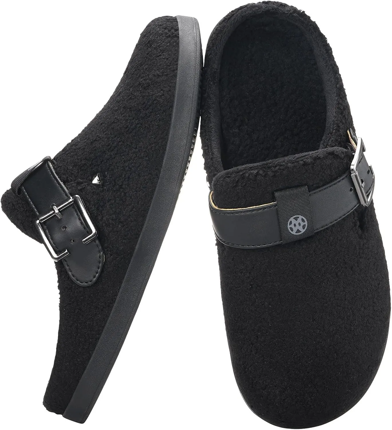 Hsyooes Women's Men's Fuzzy Slippers Orthotic Arch Support Fleece Lined House Slippers Comfy Winter Slip On Clogs for Plantar Fasciitis Indoor Outdoor with Adjustable Buckle