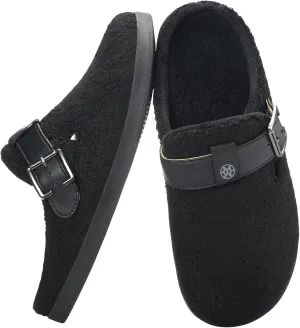 Hsyooes Women's Men's Fuzzy Slippers Orthotic Arch Support Fleece Lined House Slippers Comfy Winter Slip On Clogs for Plantar Fasciitis Indoor Outdoor with Adjustable Buckle