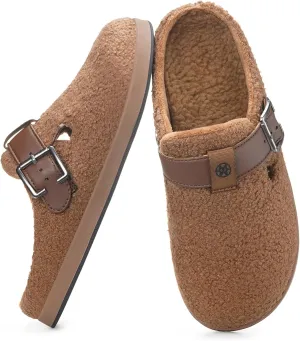 Hsyooes Women's Men's Fuzzy Slippers Orthotic Arch Support Fleece Lined House Slippers Comfy Winter Slip On Clogs for Plantar Fasciitis Indoor Outdoor with Adjustable Buckle