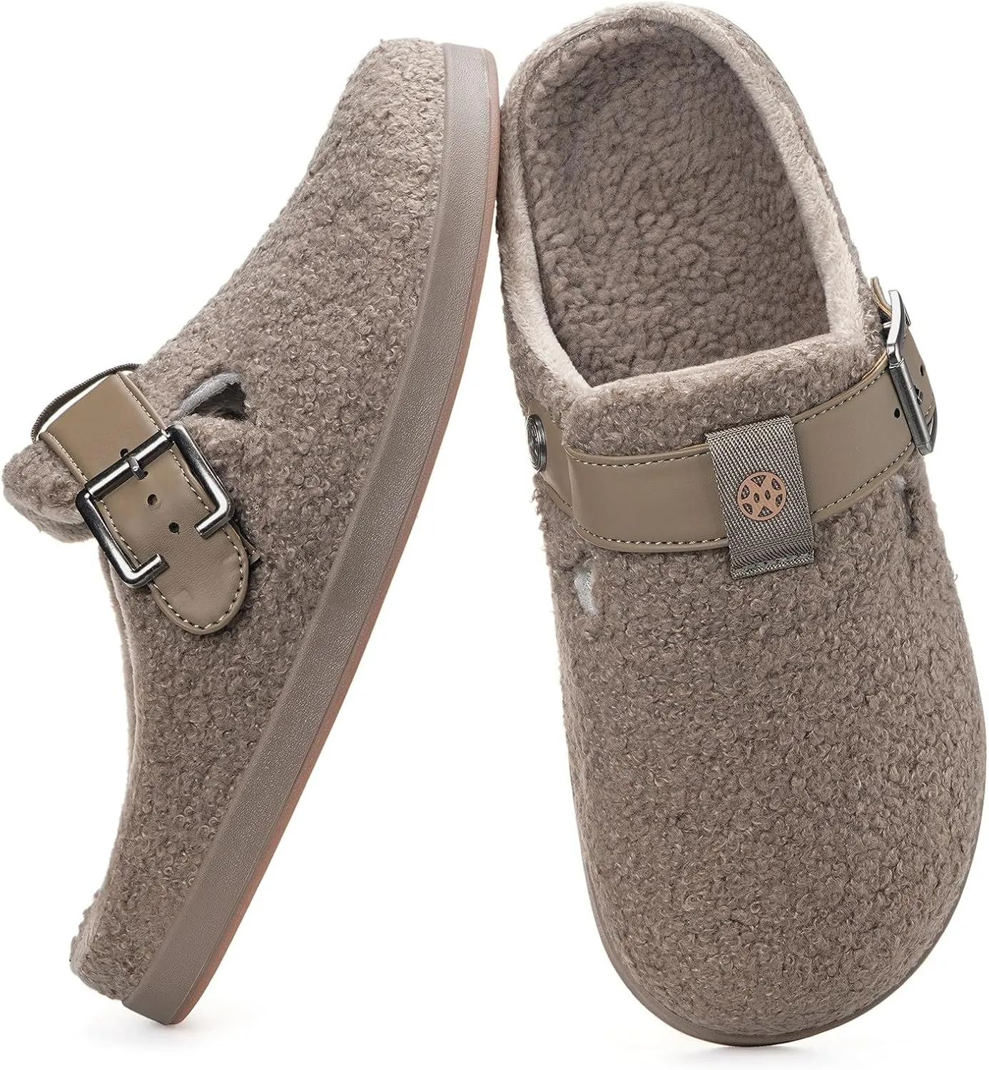 Hsyooes Women's Men's Fuzzy Slippers Orthotic Arch Support Fleece Lined House Slippers Comfy Winter Slip On Clogs for Plantar Fasciitis Indoor Outdoor with Adjustable Buckle