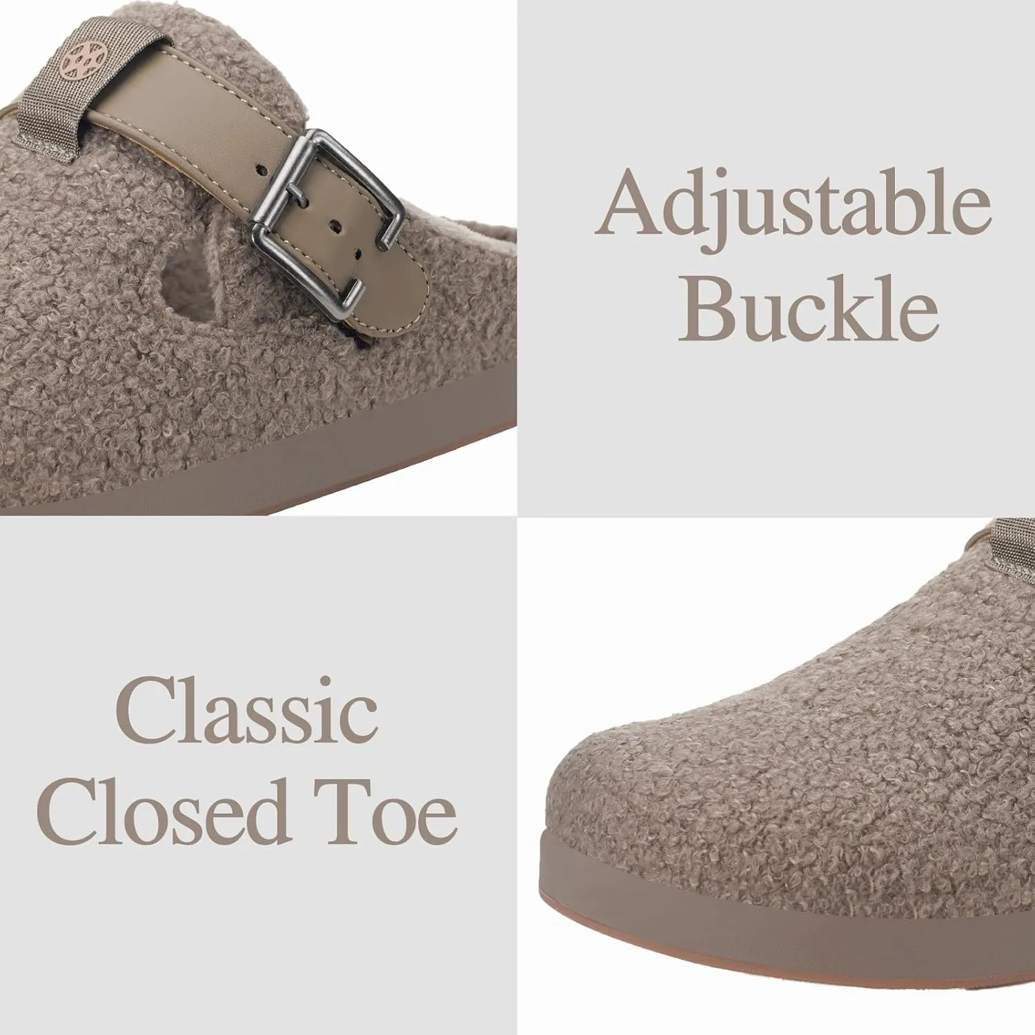 Hsyooes Women's Men's Fuzzy Slippers Orthotic Arch Support Fleece Lined House Slippers Comfy Winter Slip On Clogs for Plantar Fasciitis Indoor Outdoor with Adjustable Buckle