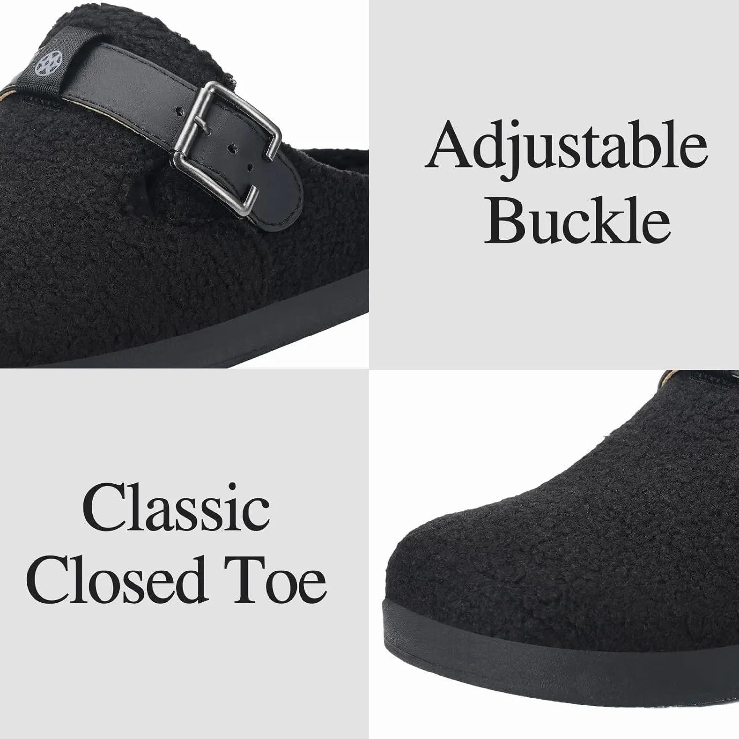 Hsyooes Women's Men's Fuzzy Slippers Orthotic Arch Support Fleece Lined House Slippers Comfy Winter Slip On Clogs for Plantar Fasciitis Indoor Outdoor with Adjustable Buckle