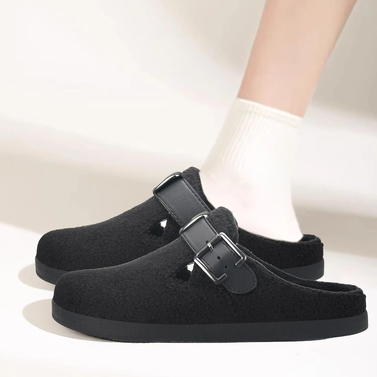 Hsyooes Women's Men's Fuzzy Slippers Orthotic Arch Support Fleece Lined House Slippers Comfy Winter Slip On Clogs for Plantar Fasciitis Indoor Outdoor with Adjustable Buckle