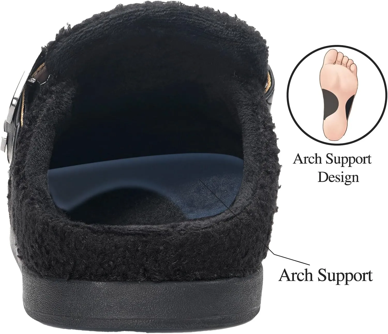 Hsyooes Women's Men's Fuzzy Slippers Orthotic Arch Support Fleece Lined House Slippers Comfy Winter Slip On Clogs for Plantar Fasciitis Indoor Outdoor with Adjustable Buckle