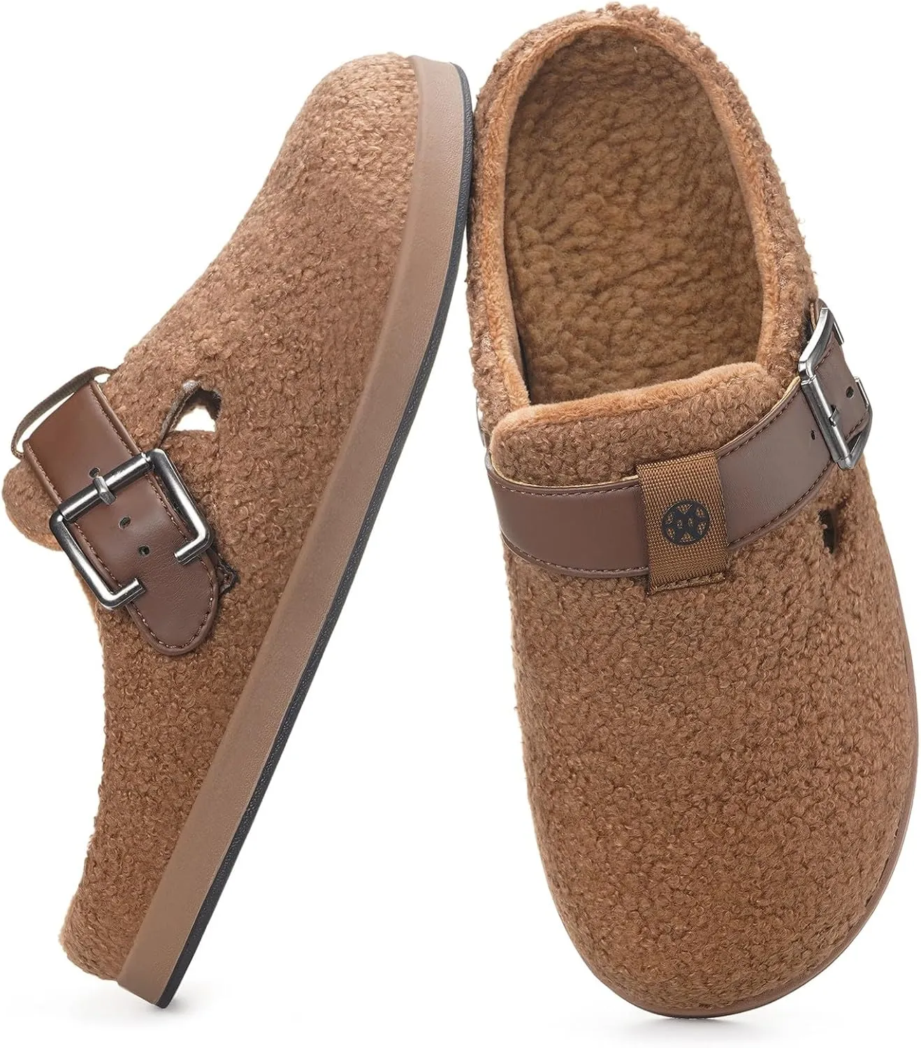 Hsyooes Women's Men's Fuzzy Slippers Orthotic Arch Support Fleece Lined House Slippers Comfy Winter Slip On Clogs for Plantar Fasciitis Indoor Outdoor with Adjustable Buckle