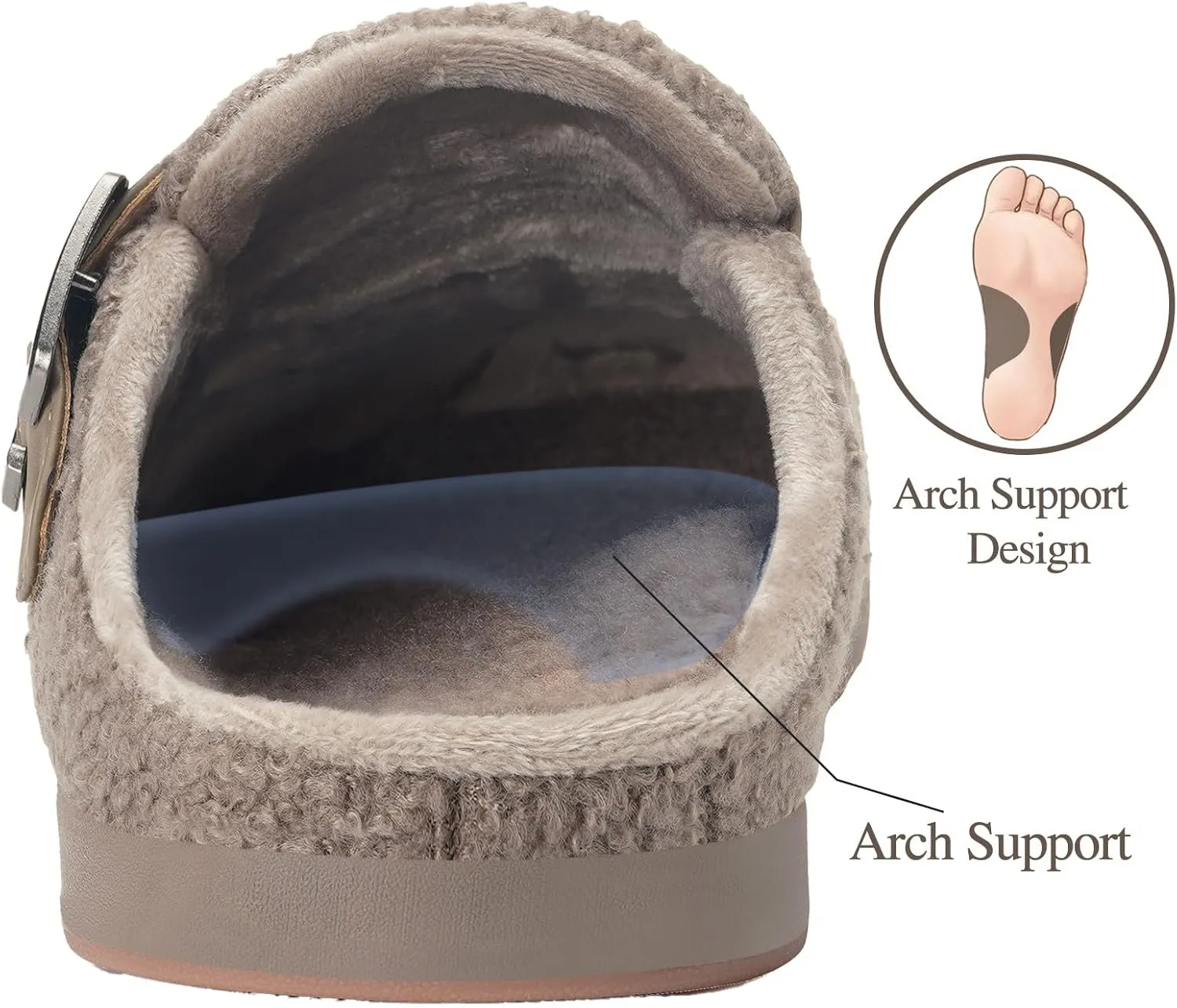 Hsyooes Women's Men's Fuzzy Slippers Orthotic Arch Support Fleece Lined House Slippers Comfy Winter Slip On Clogs for Plantar Fasciitis Indoor Outdoor with Adjustable Buckle