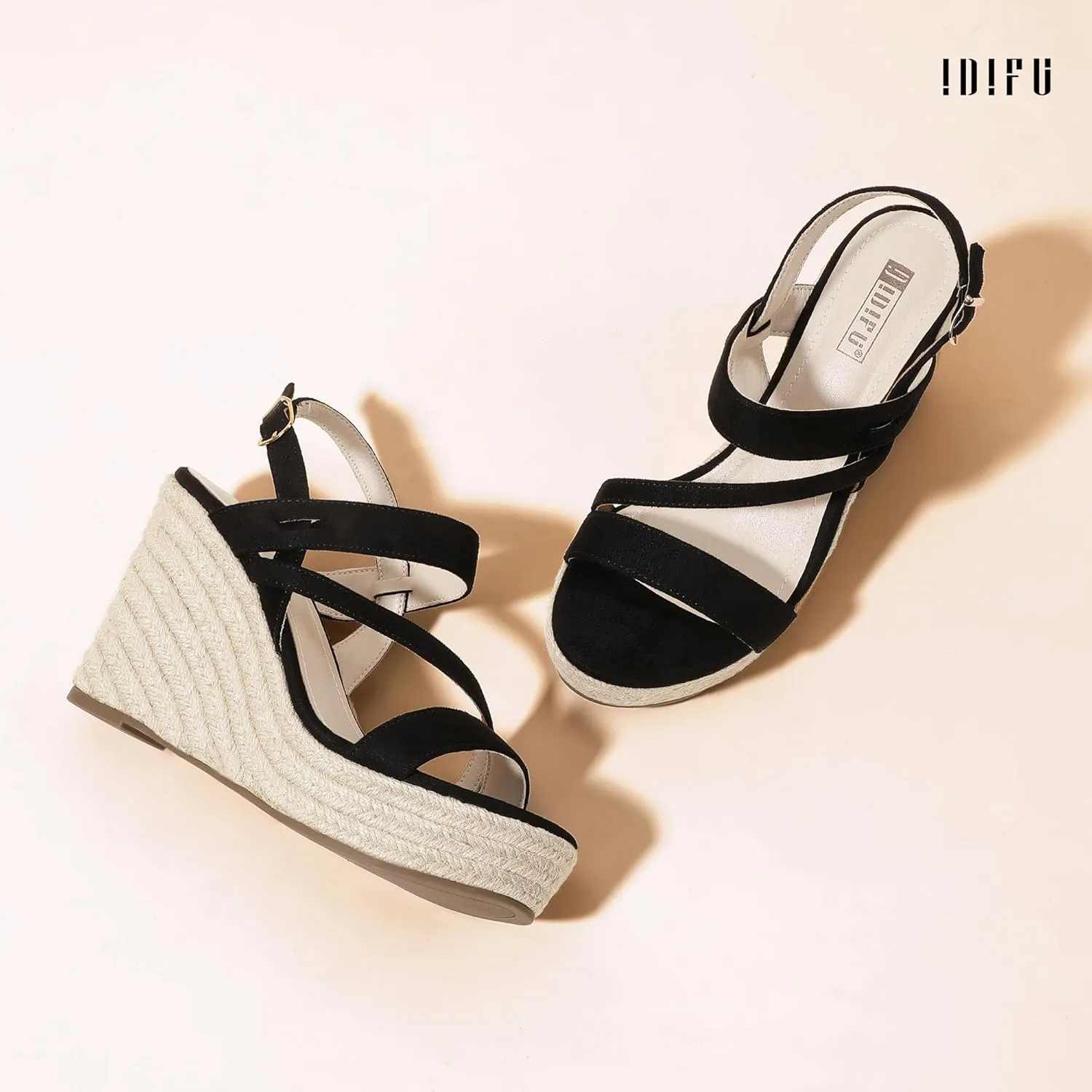 IDIFU IN4 Espadrille Wedge Sandals for Women Platform Wedges Heels Wedding Bridal Ladies Open Toe Dressy Sandals Comfortable Summer Ankle Strap Strappy High Heel Wedges