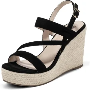 IDIFU IN4 Espadrille Wedge Sandals for Women Platform Wedges Heels Wedding Bridal Ladies Open Toe Dressy Sandals Comfortable Summer Ankle Strap Strappy High Heel Wedges