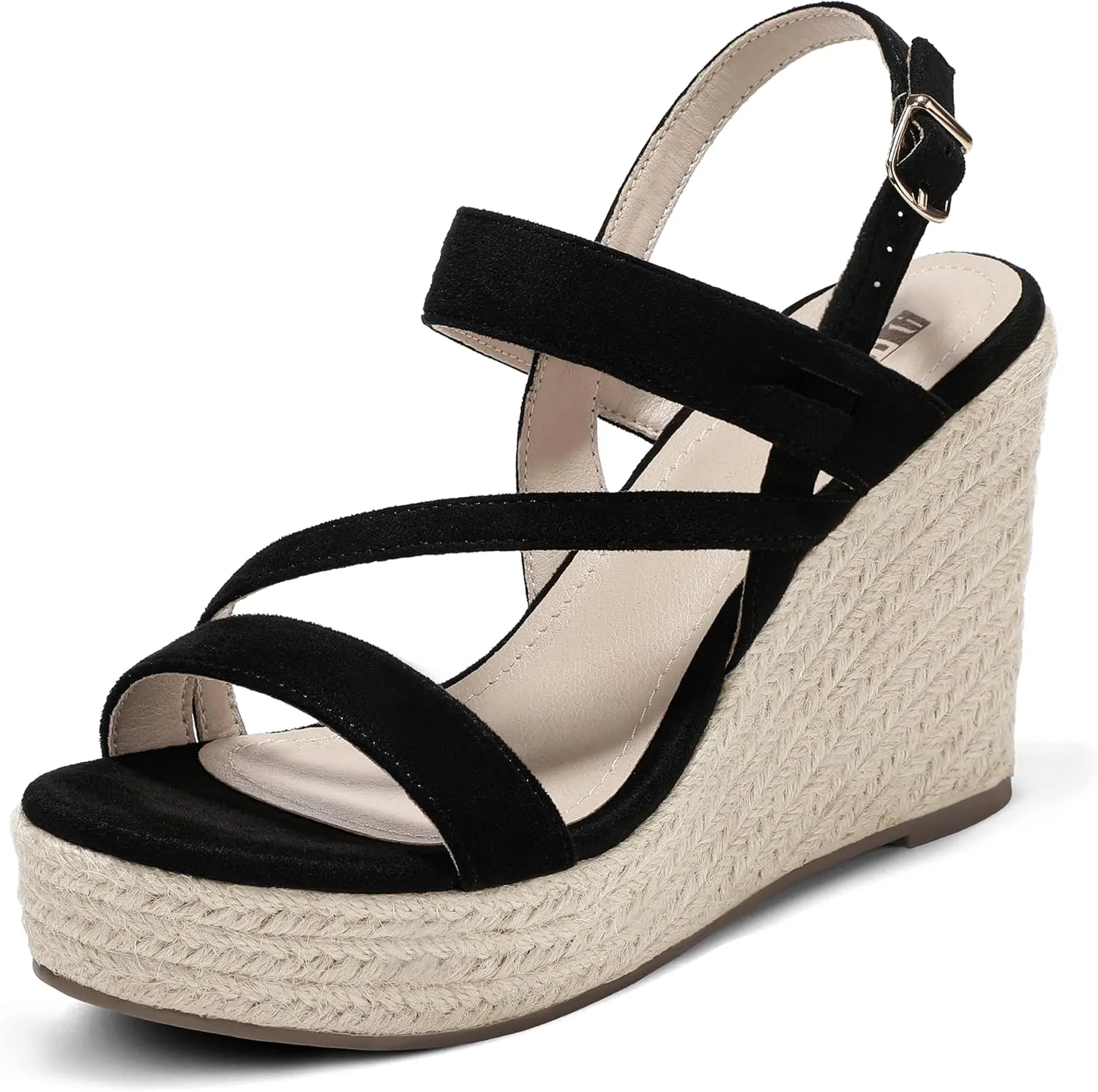 IDIFU IN4 Espadrille Wedge Sandals for Women Platform Wedges Heels Wedding Bridal Ladies Open Toe Dressy Sandals Comfortable Summer Ankle Strap Strappy High Heel Wedges