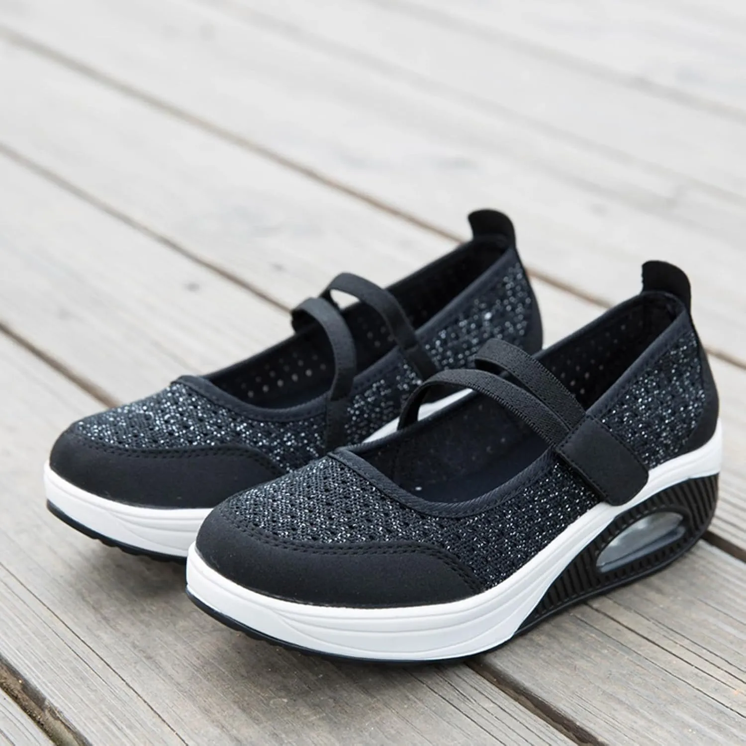 ihinzry Women's Air Cushion Nurse Shoes Outdoors Lightweight Breathable Slip On Sneakers
