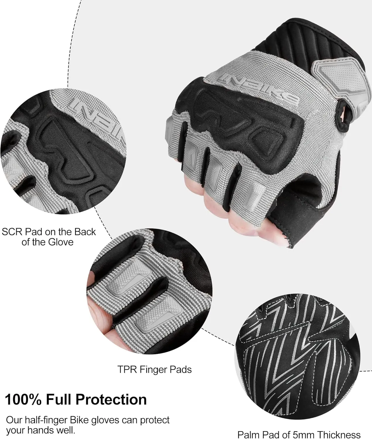 INBIKE Fingerless Cycling Gloves Breathable Protective for Road Mountain Bike MTB Riding