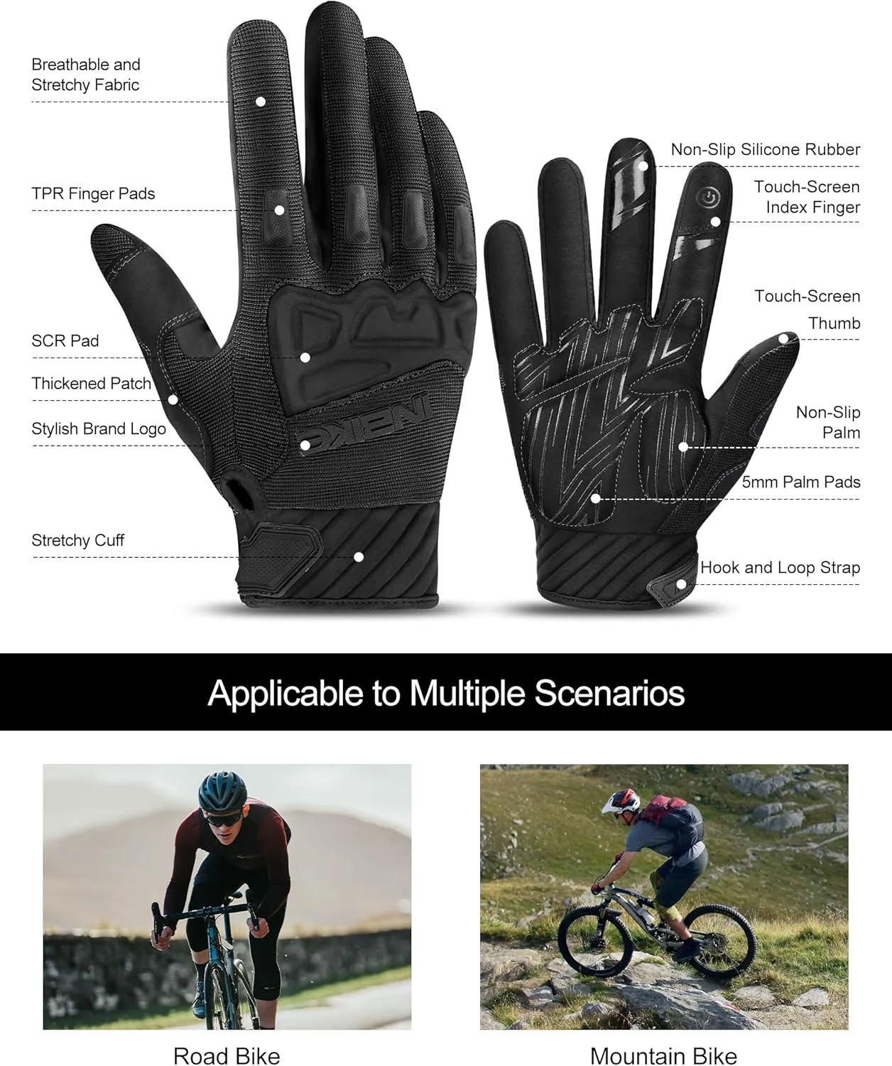 INBIKE Mountain Bike Gloves for Men Knuckle Guard Padded Men's Cycling Gloves Breathable for MTB Motocross Racing Dirtbike