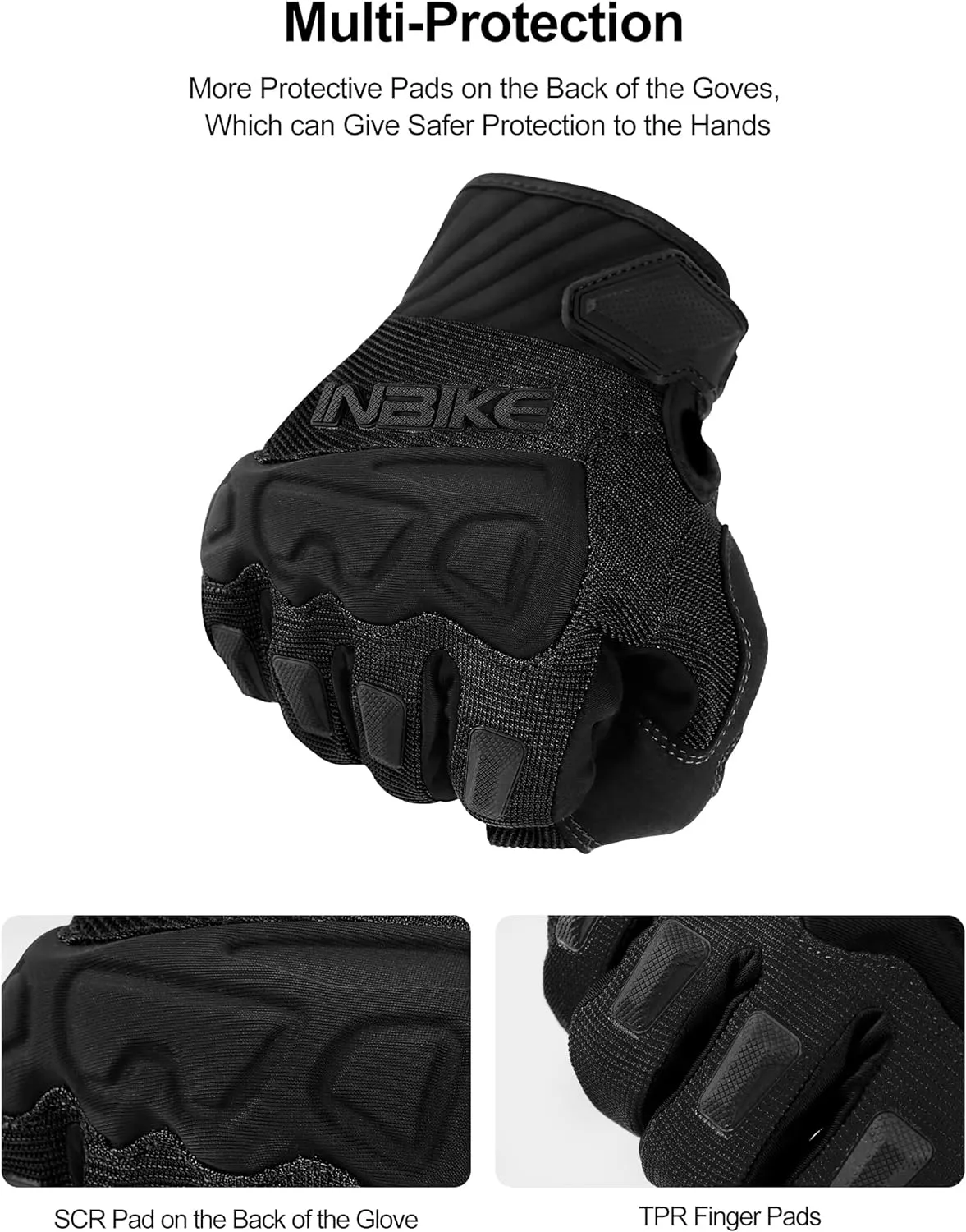 INBIKE Mountain Bike Gloves for Men Knuckle Guard Padded Men's Cycling Gloves Breathable for MTB Motocross Racing Dirtbike