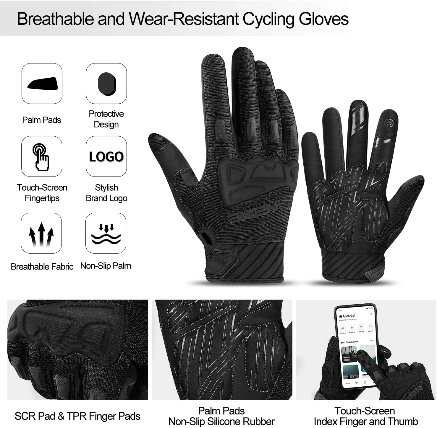 INBIKE Mountain Bike Gloves for Men Knuckle Guard Padded Men's Cycling Gloves Breathable for MTB Motocross Racing Dirtbike
