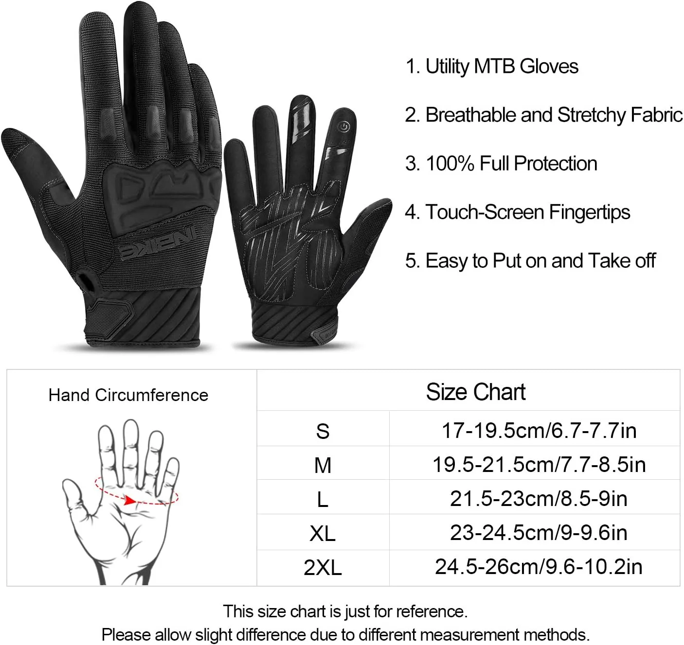 INBIKE Mountain Bike Gloves for Men Knuckle Guard Padded Men's Cycling Gloves Breathable for MTB Motocross Racing Dirtbike