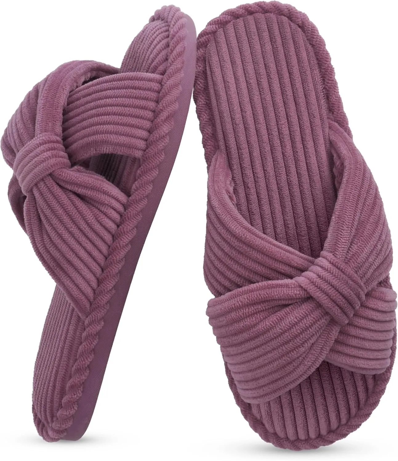 IPSAE Summer House Slippers for Woman Memory Foam Open Toe Slippers Corduroy Cross Bow Womens Slipper Slides Comfy Indoor Bedroom Slip On Shoes