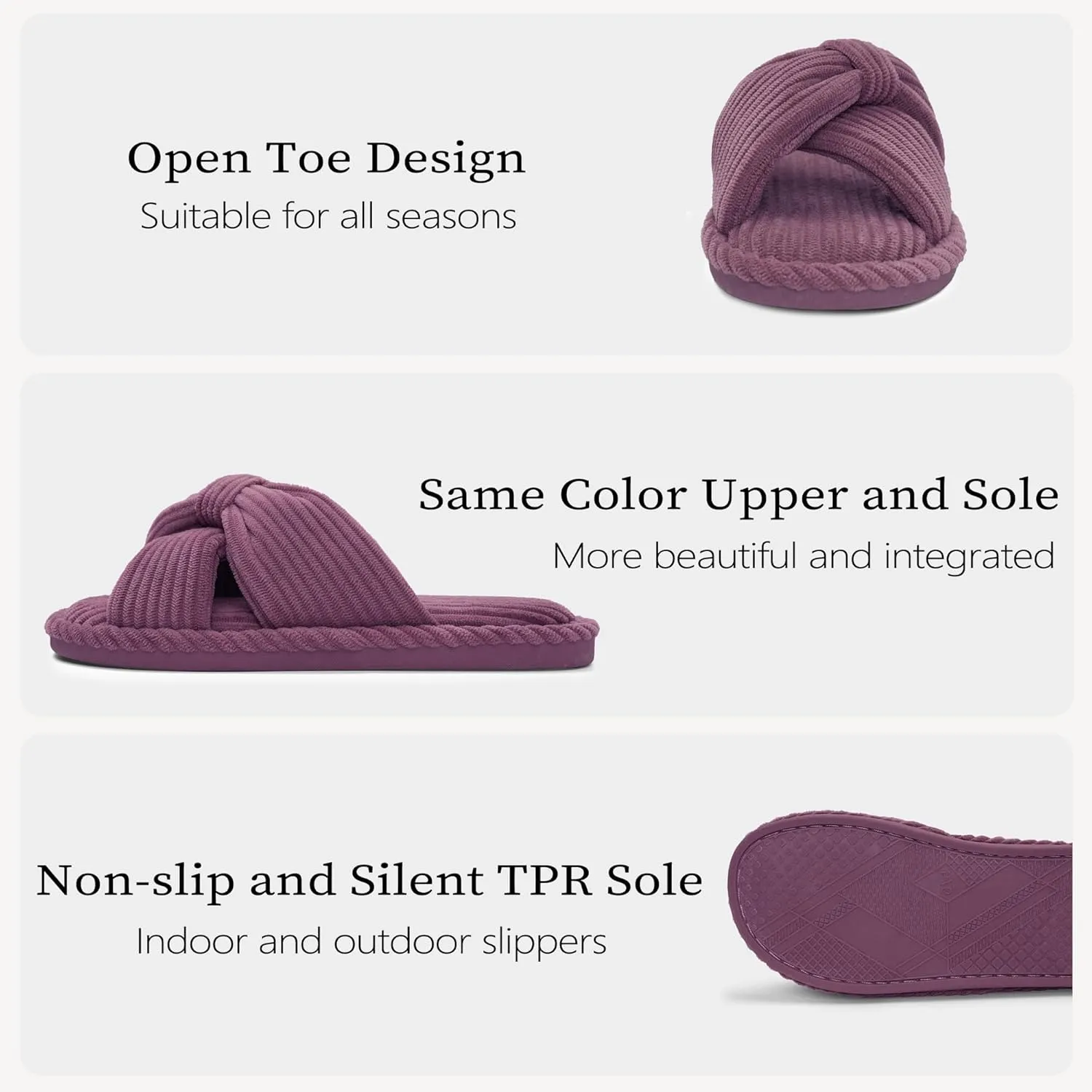 IPSAE Summer House Slippers for Woman Memory Foam Open Toe Slippers Corduroy Cross Bow Womens Slipper Slides Comfy Indoor Bedroom Slip On Shoes