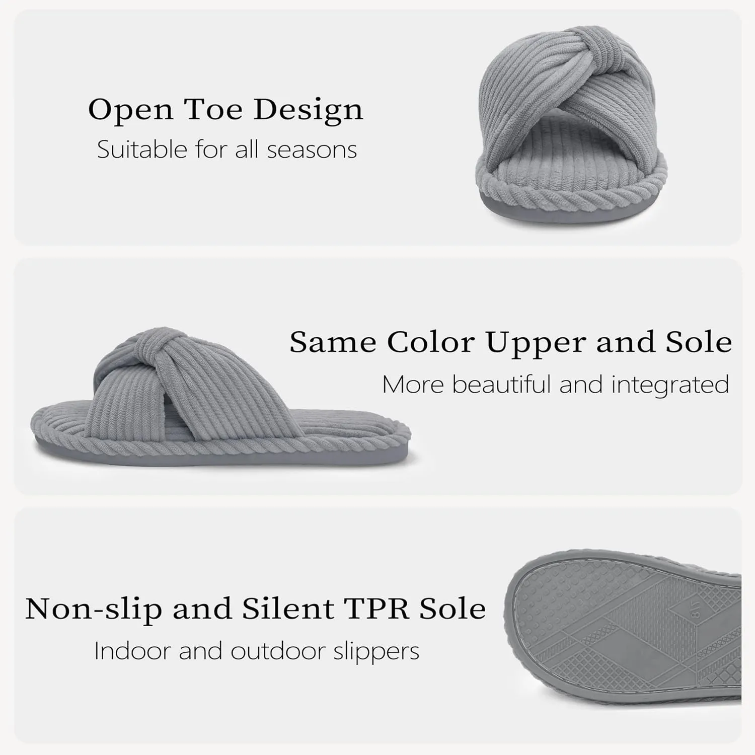 IPSAE Summer House Slippers for Woman Memory Foam Open Toe Slippers Corduroy Cross Bow Womens Slipper Slides Comfy Indoor Bedroom Slip On Shoes