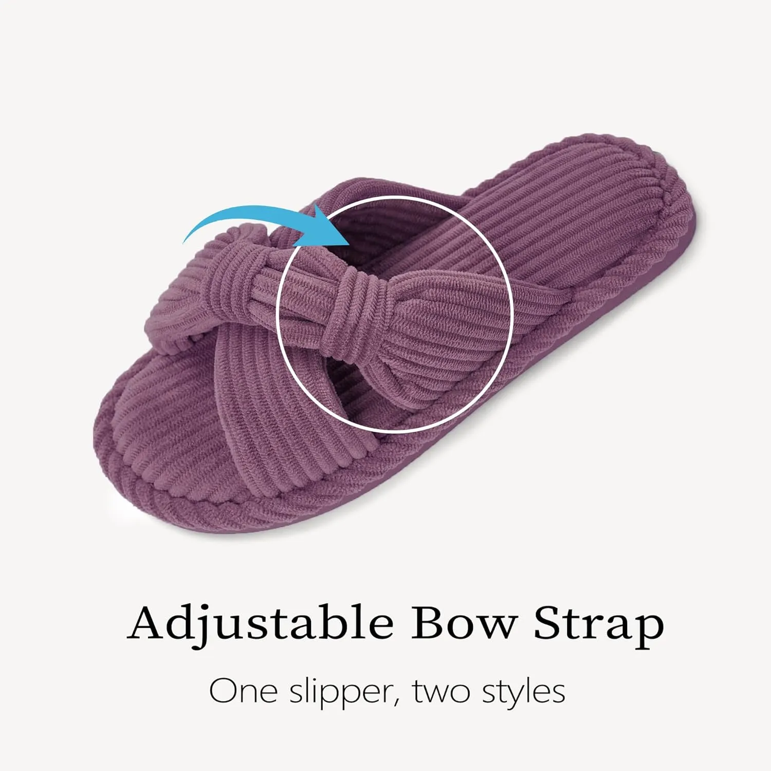 IPSAE Summer House Slippers for Woman Memory Foam Open Toe Slippers Corduroy Cross Bow Womens Slipper Slides Comfy Indoor Bedroom Slip On Shoes