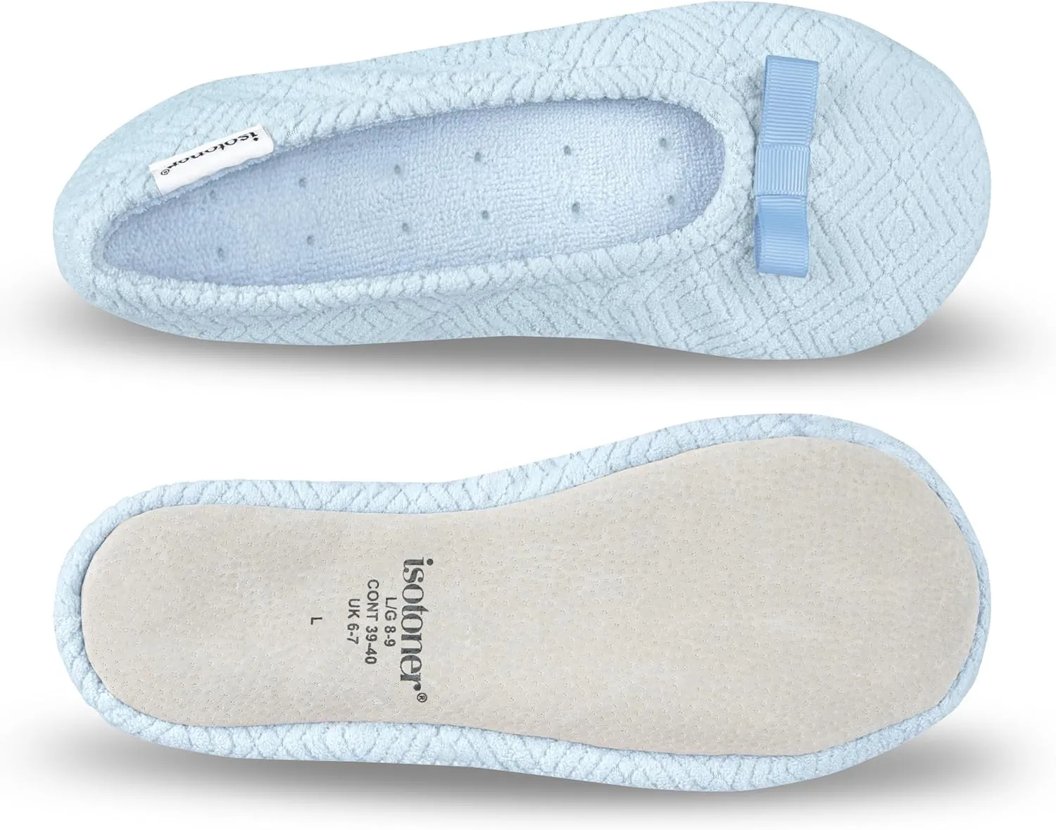 isotoner Women's Diamond Microterry Gemma Ballerina Slippers-Suede Sole with Memory Foam Comfort, Machine Washable