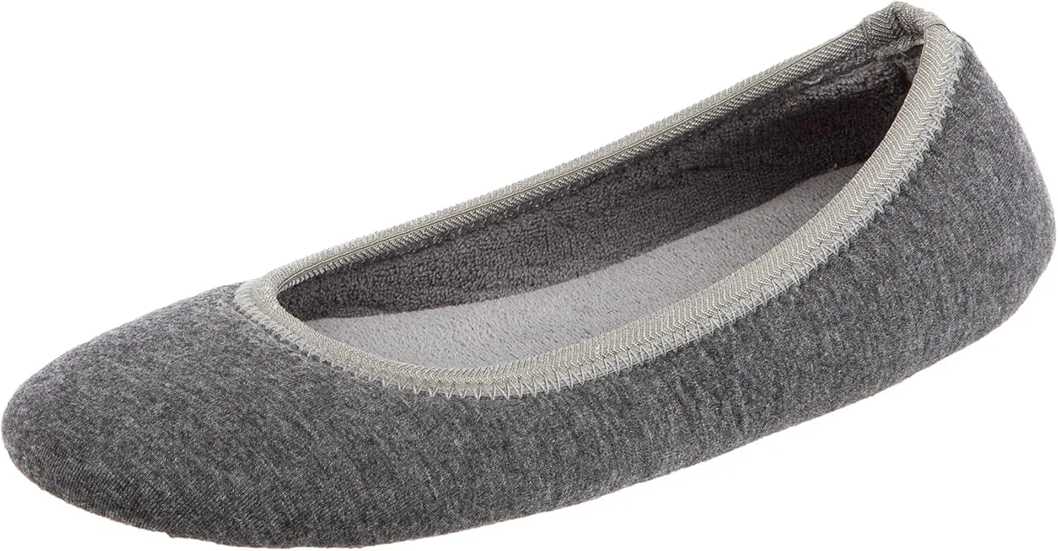 isotoner Women's Stretch Velour Victoria Ballerina House Slipper with all Around Memory Foam Comfort