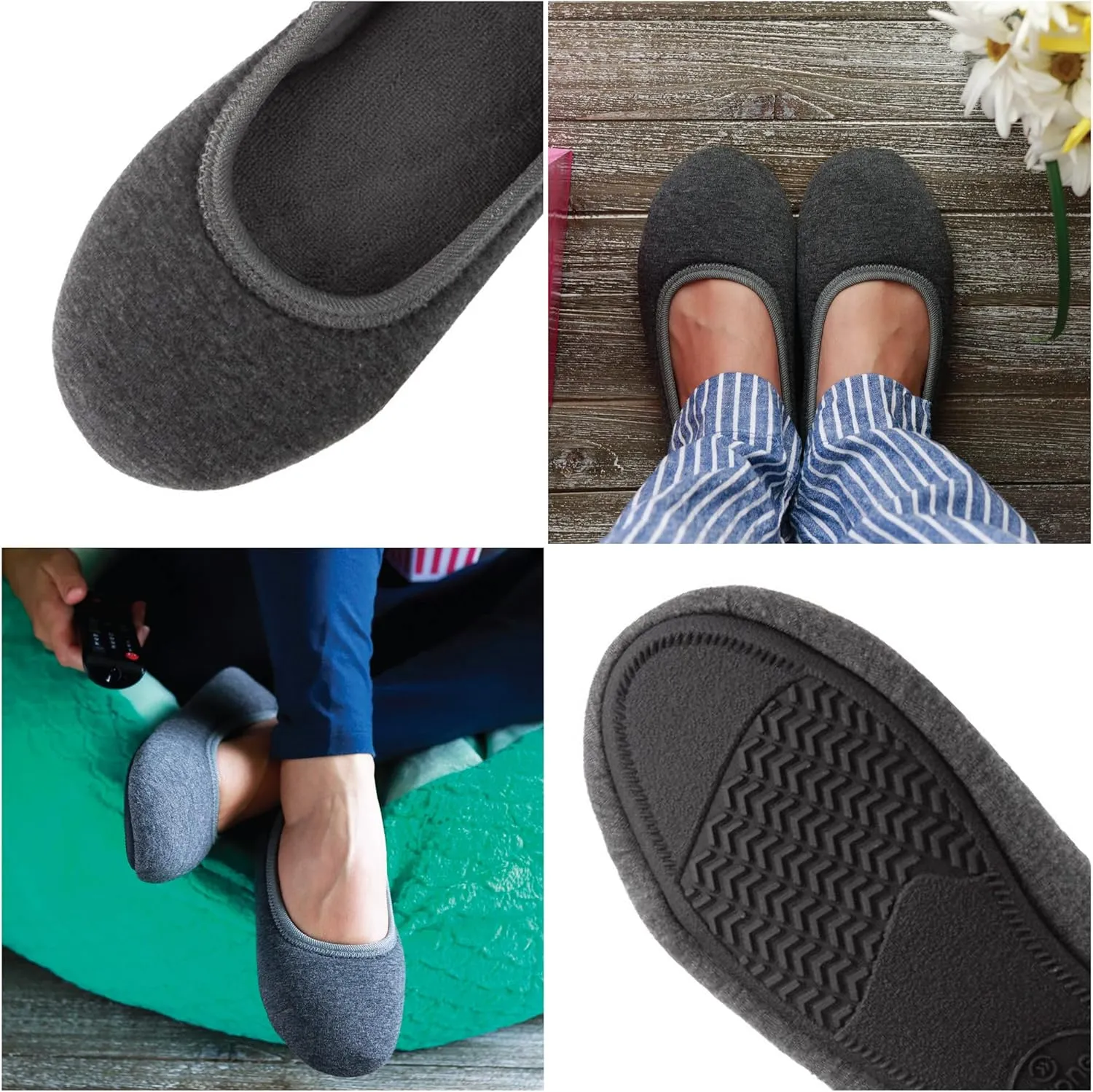 isotoner Women's Stretch Velour Victoria Ballerina House Slipper with all Around Memory Foam Comfort