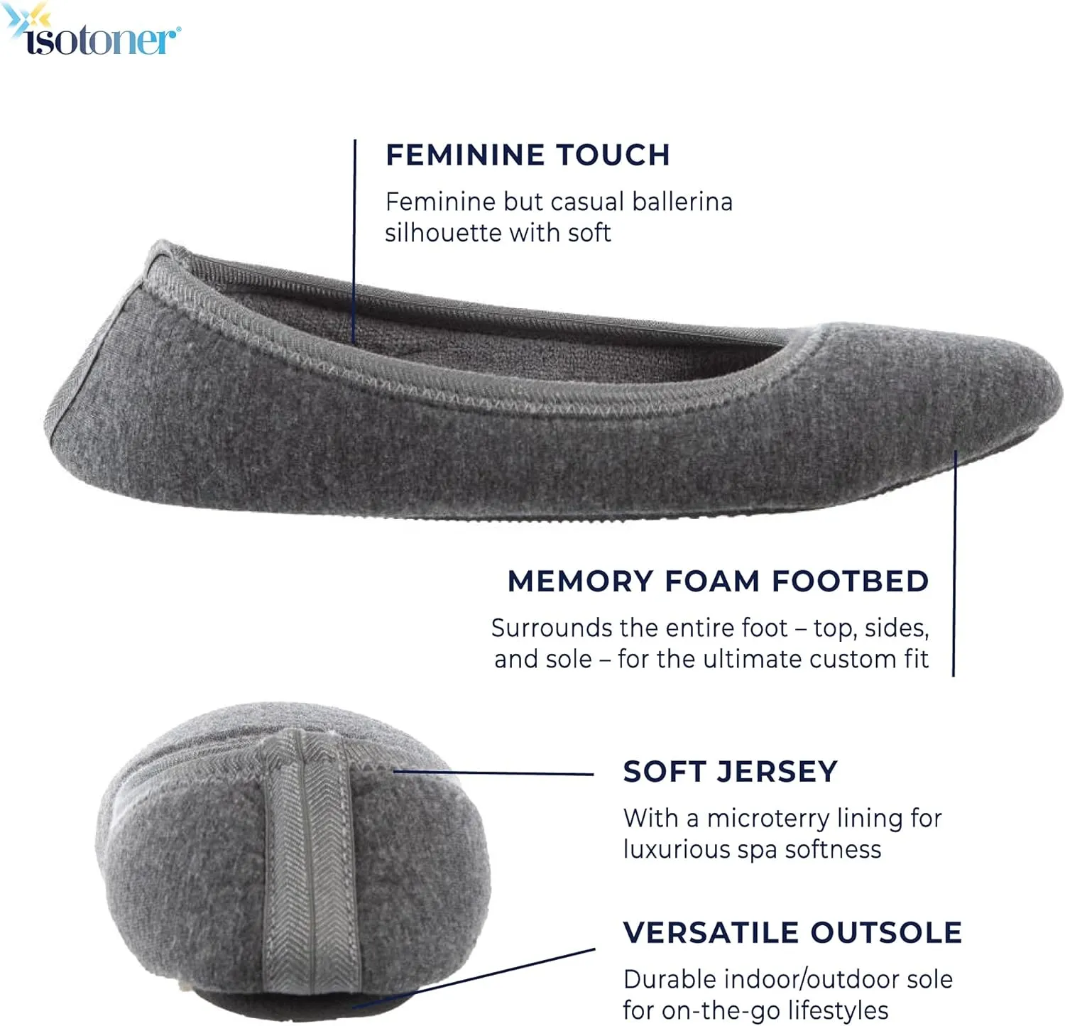 isotoner Women's Stretch Velour Victoria Ballerina House Slipper with all Around Memory Foam Comfort