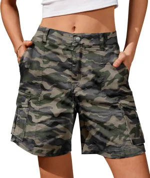 IVIR Bermuda Cargo Shorts for Women Knee Length 6 Pockets Elastic Waist Long Shorts for Summer Casual