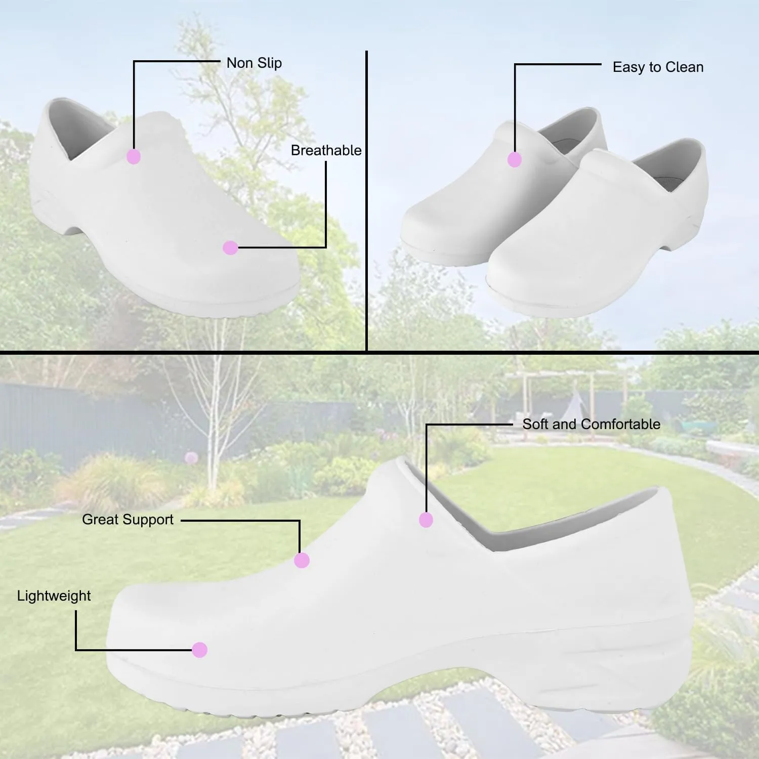 JEFFRICO Breathable Clogs for Women - Lightweight Slip-On Garden, Nursing & Work Shoes with Arch Support - Work Clogs Comfortable EVA Footwear