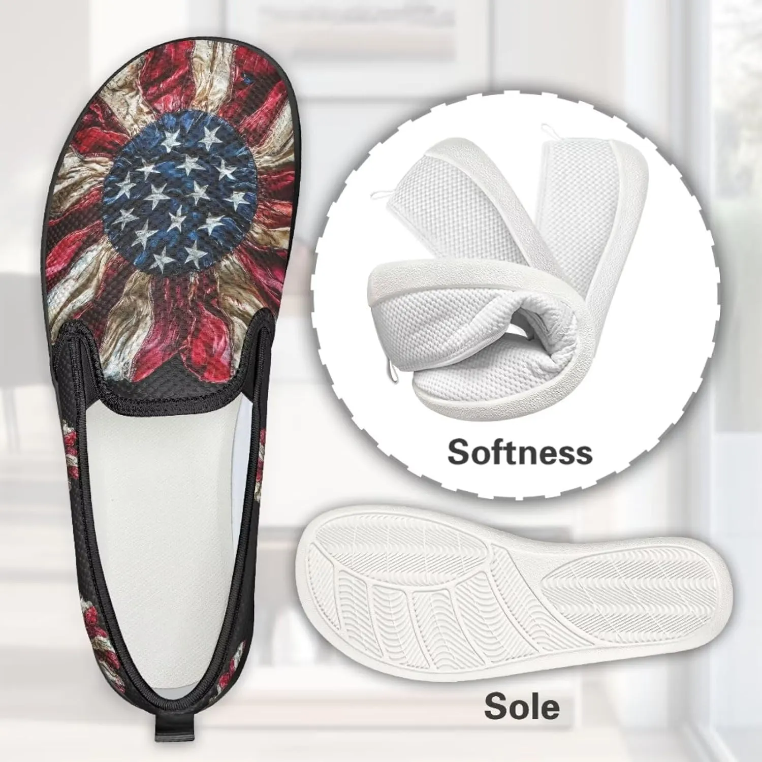 Jeiento American Flag Shoes Women's Slip-On Loafers Mesh Breathable Non Slip Lady Road Running Shoes Workout Sneakers