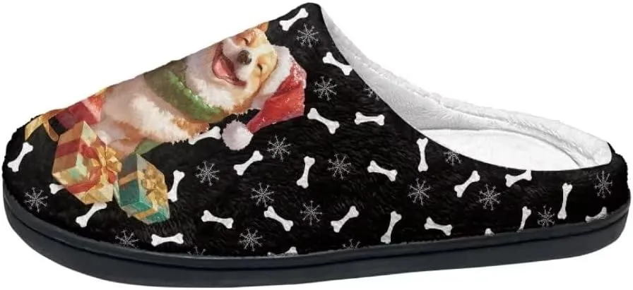 Jeiento Christmas Slippers for Women Comfy Non Slip Closed Toe Slipper for Men Winter Indoor Anti-Skid Warm House Slippers