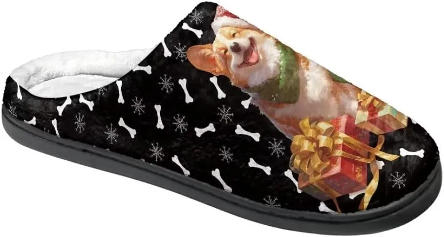 Jeiento Christmas Slippers for Women Comfy Non Slip Closed Toe Slipper for Men Winter Indoor Anti-Skid Warm House Slippers